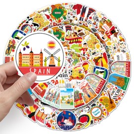 50 Pcs Spanish Themed Travel Stickers Vinyl Waterproof Aesthetical Scrapbooking Sticker Pack for Laptop, Boys, Girls, Adults Stickers (Spanish Scene)