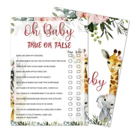 True Or False Baby Shower Game, Gender Reveal Party Supplies, Jungle Animals Safari Floral Green Party Decorations,– 30 Game Cards 1 Answer Card. (bb002-yx03)