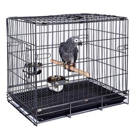 Portable Easy Travel Storage Bird, Parrot, Puppy and Kitten Carrier Travel Vet Chew-Proof Metal Cage with Stand Wooden Perch Stainless Steel Cups