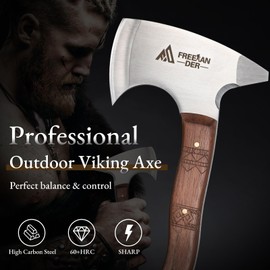 Freelander Hatchet Axe Survival, 20 cm Outdoor Axe Small, Sharp Camping Hand Hatchet Small Axe with Sheath, Viking Axe with Wooden Handle, Outdoor Axe Survival for Bushcraft, Camping