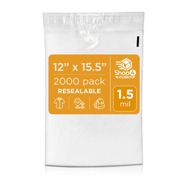 Shop4Mailers 12 x 15.5 Clear Plastic Poly Bags 1.5 Mil Self Seal Packaging for Apparel, Jewelry, Documents, Prints, Gifts, Storage – Resealable (2000 Pack)