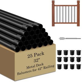 Vrisa 25 Pack Deck Balusters 32 Inches Metal Balusters for Stairs Interior Hollow Round Black Balusters for Deck Railing Kit 3/4" OD Deck Spindles for Indoor Outdoor Porch Patio Balusters