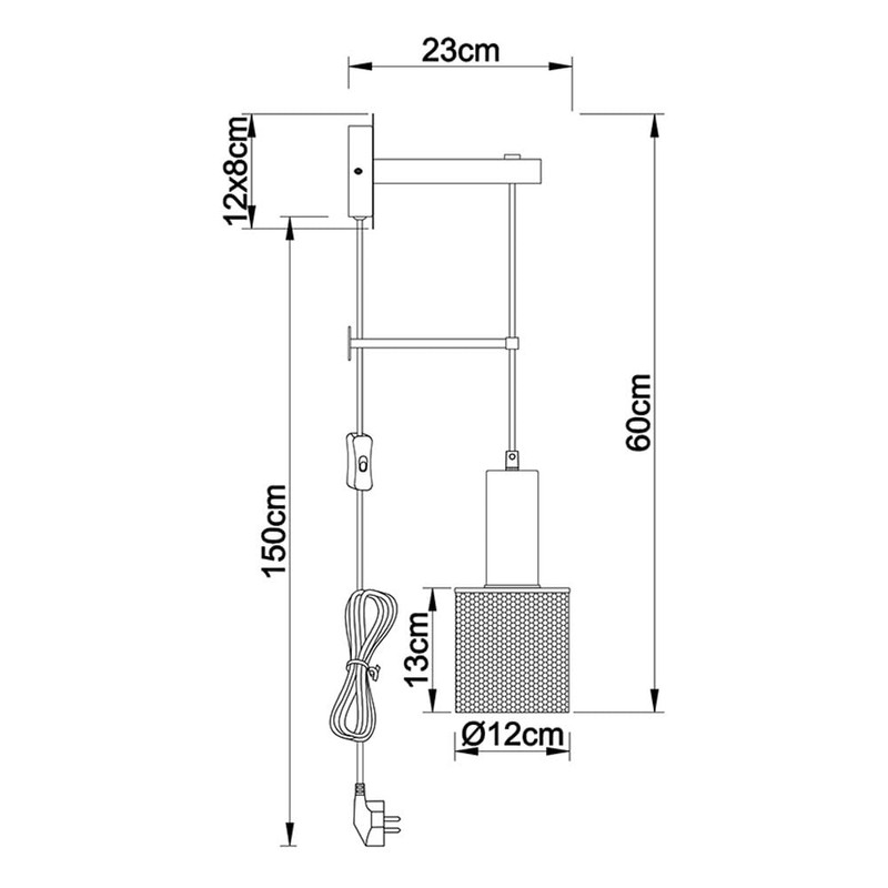 Globo Schlafzimmerleuchte Wandleuchte Wandlampe Steckerkabel Schwarz-matt H 60 cm