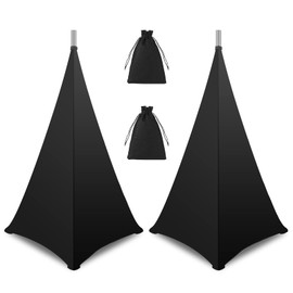 OUKMIC DJ Speaker Stand Cover Black, 360 Degree Tripod Skirt with Storage Bag for Stage Gig, Wedding and Banquet Event - 2 Pack