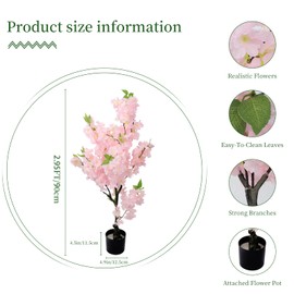 2Pack Artificial Cherry Blossom Tree, 36" Fake Cherry Plants Indoor Decor, Faux Pink Sakura Flowers for Home, Living Room, Office, Outdoor Decor