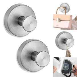 Boxonly No-Drill Suction Hooks,2024 Upgraded Stainless Steel Waterproof Hooks for Bathroom,Shower,Kitchen,and Mirrors–Heavy Duty Towel Holders(2 Pcs, Brushed Silver)