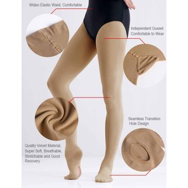 Daydance Tan Girls Ballet Tights Ultra Soft Transition Tights for Dance, Gymnastics, Under Dress, 60D