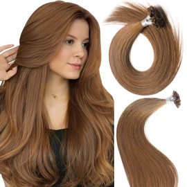 MioYio U Tip Hair Extensions Human Hair 18inch U Tip Human Hair Extensions 4#-MediUtipm Brown 40G/50S/Pack Utip Hair Human Extensions Long Straight For Women