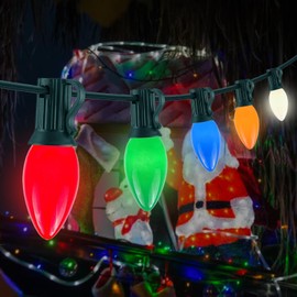 CHYParty C7 Christmas Lights, Multicolor Ceramic LED Christmas String Lights, Colorful Indoor Outdoor Xmas Holiday Lights for Wedding Party Patio Backyard Tree Home Decor- 25 FT Green Wire