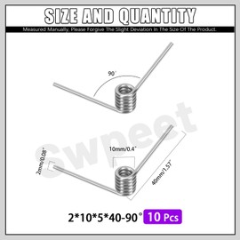 Swpeet 10Pcs 90 Degree Stainless Steel Torsional Springs 2mm Wire Diameter 10mm Outside Diameter, 40mm Tiny Torsional Spring Mechanical Small Torsion Spring for Home Repair Woodworking DIY Project