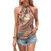 RoseSeek Women's Tropical Paisley Print Halter Blouse Sleeveless Boho Shirt