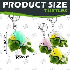 Wisebom Pack of 4 Key Chains Turtle Plush Turtle Pendant Decorative Cartoon Turtle Plush Pendant Key Ring with Hat for Decorative Home, multicoloured, Unit size