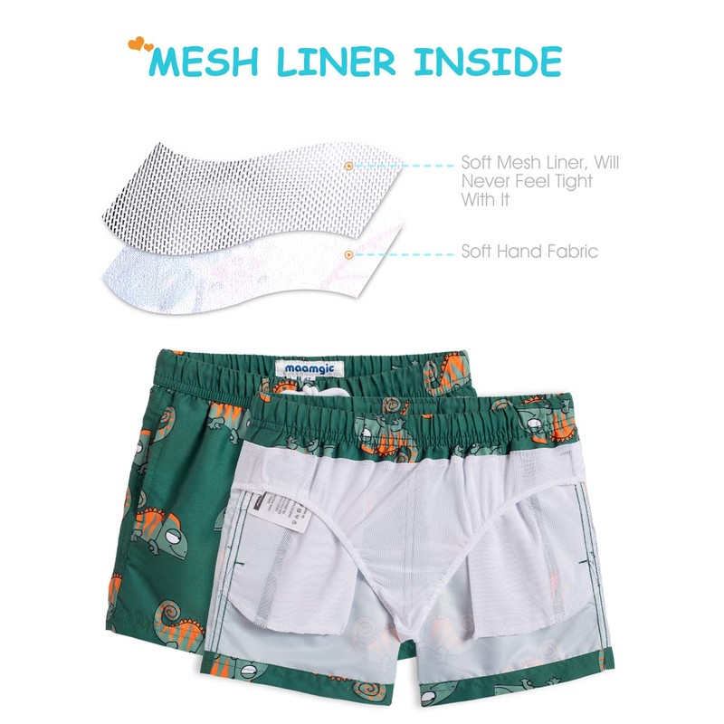 MaaMgic Small Boys' Swimming Shorts Quick-Drying Board Shorts with Mesh
