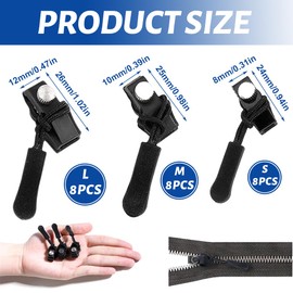 IKOPFLN 24 Piece Zip Repair Kit, Zip Zipper, Zip Replacement Zipper, Zip Replacement Zipper, 3 Sizes, A