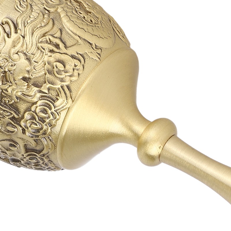 Hand Call Bell 4.7in Long Pure Brass Exquisite Carved Pattern