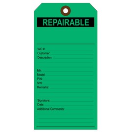 Federal Aviation Administration FAA Inspection Tags - Pack of 100 (Green Repairable Cards)