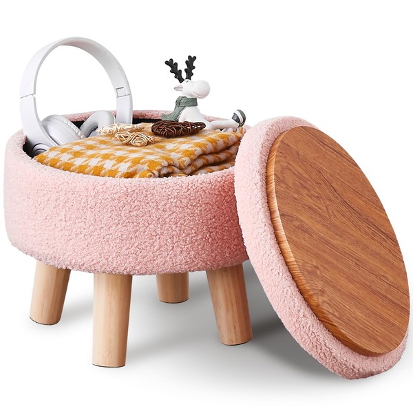 Wimarsbon Storage Ottoman, Modern Round Footrest with Soft Padded Seat,