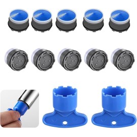 10 Piece Tap Strainer Set, Aerator M18.5, Aerators for Taps, M18.5 for Aerator Package with 2 Mixing Nozzle Keys, Plastic Strainer Insert, Tap Aerator for Bathroom, Kitchen