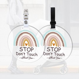FREEBLOSS 2 Pack No Touching Baby Sign Boho Rainbow Stroller Tag with 4 Hanging Strap and Clip for Newborn Baby Girl Boy, Gift for New Mom Dad