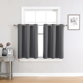 ChrisDowa - Cortinas pequeñas para ventana de 36 pulgadas de largo para recámara, con ojales cortos con aislamiento térmico para oscurecer la habitación para cocina (2 paneles, gris, 52 x 36 pulgadas)