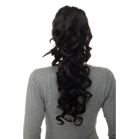 WIG ME UP - WK08-3 Ponytail Hairpiece Voluminous Curly Very Long 60 cm Mini Butterfly Clip + Combs + Elastic Band Dark Brown