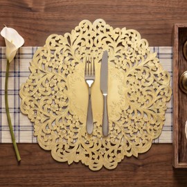 FAVE Gold Round Placemats Set of 6, Washable Place Mats for Dining