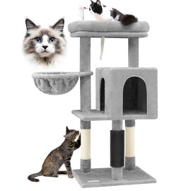 Globlazer F46B Spacious Adventure Cat Tree Tower | 46-Inch Sturdy Cat Condo with Multiple Platforms, Hammock, and Anti-Tip Kit | Ideal for Large Big Multi-Cats | Premium Quality Materials scratchboard double condo - Color: Green