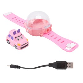 Watch RC Car USB Charging Cartoon Cute Mini RC Car Model Toy with Watch Remote Control for Above 3 Years Old Pink