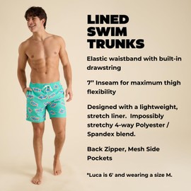 Chubbies Lined Mens Swim Trunks 7 Inch – Swim Shorts and Mens Shorts with Elastic Waist, Stretch, Boxer Brief Liner, UPF 50+ (Apex Swimmers, XL)