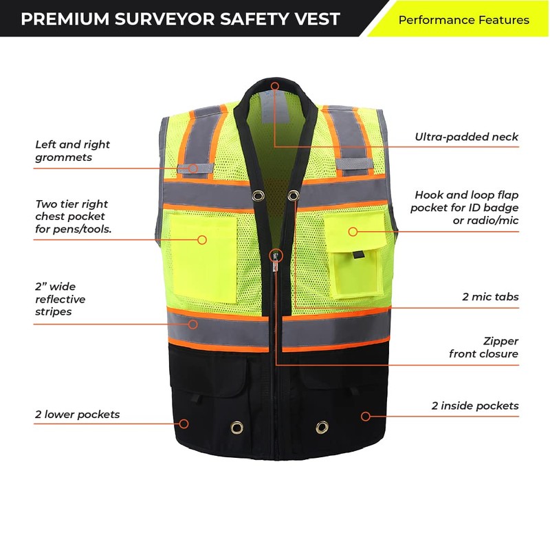 SHINE BRIGHT SV544PK | Premium Surveyor's High Visibility Safety Vest