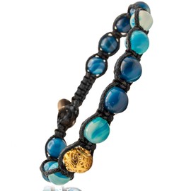 Samsara Tibetan Buddhist Bracelet - Shamballa with Striped Blue Agate Stone - Waxed Cotton Thread, Stone, pirit