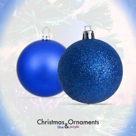 R N' D Toys 100 Purple and Blue Christmas Ornament Balls Shatterproof + 100 Metal Ornament Hooks, Hanging Ornaments for Indoor/Outdoor Christmas Tree, Holiday Party, Home Decor