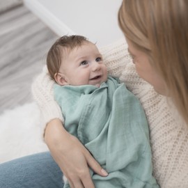 Organic Baby Muslin Swaddle Blankets - Solid Grey and Blue Swaddle Blanket 2 Pack - Soft Organic Cotton and Natural Bamboo Muslin, XLarge and Breathable, 47" X 47"