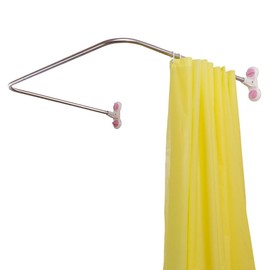 BAOYOUNI Bathroom U Shaped Corner Shower Curtain Rod Pole, Decorative Curved Bath Curtain Rail Bar with Suction Cup 38.5'' x 40''