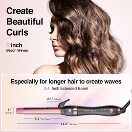 Rotating Curling Iron 1 Inch, Tresses Touch Automatic Extra-Long Barrel Wand Curling Iron with 30s Fast Heating Hair Curler for Beginners Long Hair Lasting Waves, Adjustable Temperature(Rose Gold)