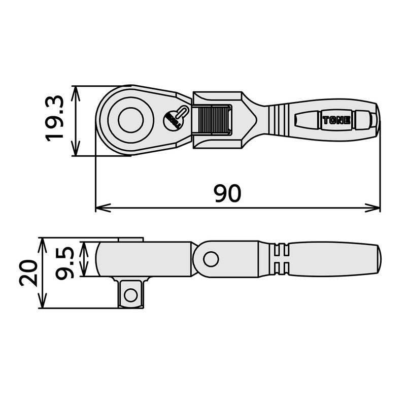 Tone Short Neck Rachet Handle (Socket Hold Mechanism) RH2FHS 1/4-inch
