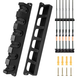 1 Pair of Fishing Rod Holders for Wall Mounting for 6 Rods, 34.5 x 6.5 cm Horizontal Vertical Fishing Rod Holder Storage, Rod Holder Wall Mount, for Garage, Boats and Wall Storage (Black)