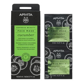 Apivita mascarilla facial hidratante intensiva pepino 2x8 ml  con pepino, aloe, ácido hialurónico y miel de tomillo  hidratación profunda y sensación 