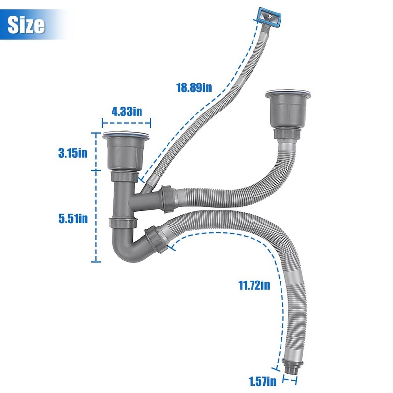 Double Kitchen Sinks Drain Pipe Kit, Expandable All In One