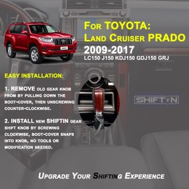 SHIFTIN Leather Wood Gear Shift Knob Stick Shifter for Toyota Land Cruiser Prado FJ-150 Lexus GX460 GX470 (Black Leather/Gray Silver)