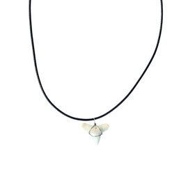 BlueRica Shark Tooth Pendant on Minimalist Black Cord or Chain Necklace with 2" Adjustable Chain - Beach Surfer Style (Black Cord (2L))