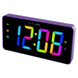 HANNLOMAX HX-160CR PLL FM Radio Alarm Clock, 2.5" LED Display with RGB Color (7 Regular Colors and 4 Dynamic Color Charging Mode), Display Dimmer Function, AC Operation only. (Purple)