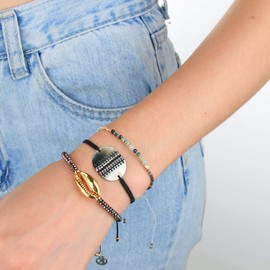 KELITCH Natural Crystal Miyuki Beaded Strands Bracelets Handmade Friendship Tennis Bracelets Adjustable Bangles, Glass