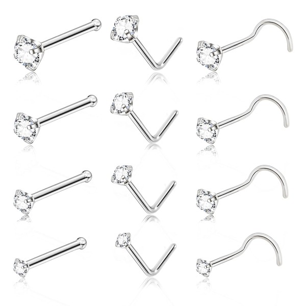 DAILI 20G Gold Nose Rings Studs: Surgical Steel L Shaped