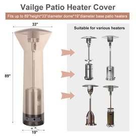 Vailge Patio Heater Covers with Zipper and Storage Bag,Heavy Duty 600D Oxford Waterproof Outdoor Heater Cover Wind-Resistant Dustproof UV-Resistant,Beige & Brown,89'' Height x 33" Dome x 19" Base