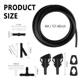 Windshield Washer Nozzle Kit with 2 Windshield Sprayer Nozzle,6 Hose Connectors,13.12Ft Windshield Washer Hose,OEM#4805742AB,Windshield Wiper Nozzle Compatible with Dodge Chrysler