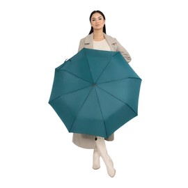 Windproof Travel Umbrella - Compact, Light, Full Automatic Open/Close - Folding Backpack Umbrella for Rain & Sun UV Preotection For Men & Women, Unbreakable 8 Fiberglass Ribs UK Design (Teal)