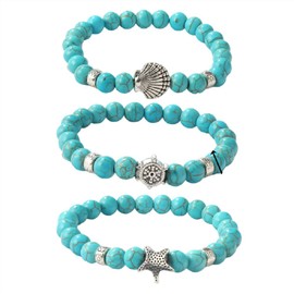 CUSIOALQQ Turquoise Braceletset for Women, Healing Crystal Stone Stretch Round Bead Bracelets for Women Ocean Cool Style Native-Inspired Turquoise Bracelet Stackable Jewelry Gift