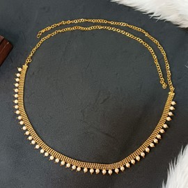 Efulgenz Gold Tone Indian Jewelry for Women Kamarbandh Indian Gold Tone Mutli Layered Metal Ball Beads Chain Faux Pearl Charms Kamarbandh Belly Chain Waist Belt Beach Jewelry Fashion Jewelry, One