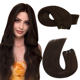 Moresoo Weft Hair Extensions Real Human Hair Dark Brown Human Hair Weft 20 Inch Sew in Hair Extensions Double Weft 20 Inch 100g/Pack #4